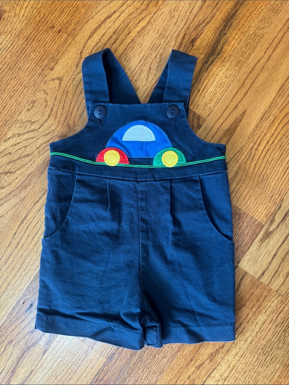 Vintage Navy Blue Kids Overalls with Car Applique